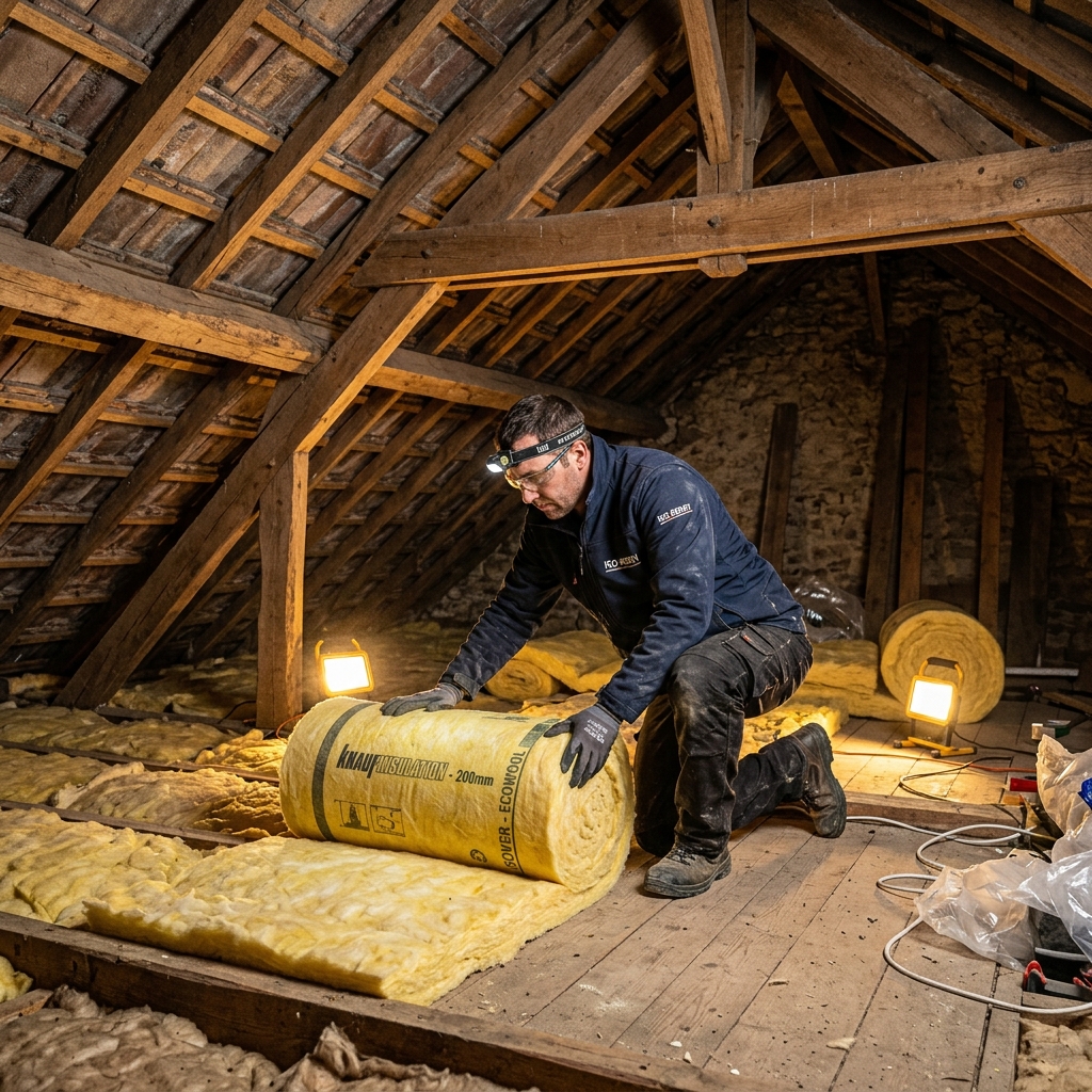 Isolation combles laine minérale 200mm pose professionnelle